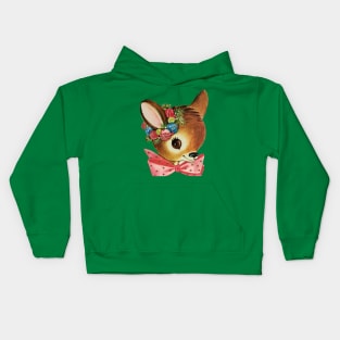 Cute Vintage Reindeer Head with Bow Kids Hoodie